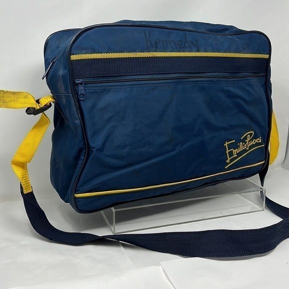Emilio Pucci Handbags - Emilio Pucci 1970’s Nylon Blue Yellow Crossbody Large Zip Tote Bag